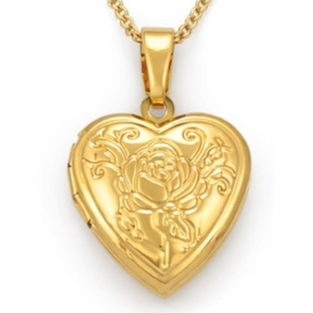 Gold Heart Locket Necklace Vintage Floral Rose Valentine's Day Birthday Gift NEW